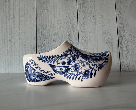 Vintage Delft-Style Holland Ceramic Clog | Blue & White Windmill Shoe