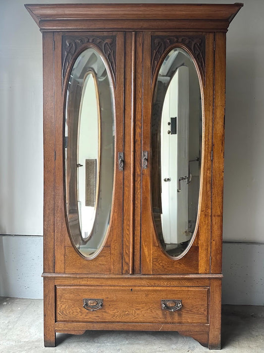 Antique Oak Mirrored Armoire by McKeon (Liverpool)