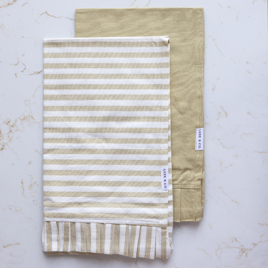 Sage Green & White Striped Ruffle Dish Towels (Set of 2)