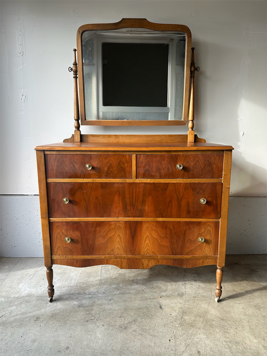 Vintage Maple Dresser with Mirror on Casters